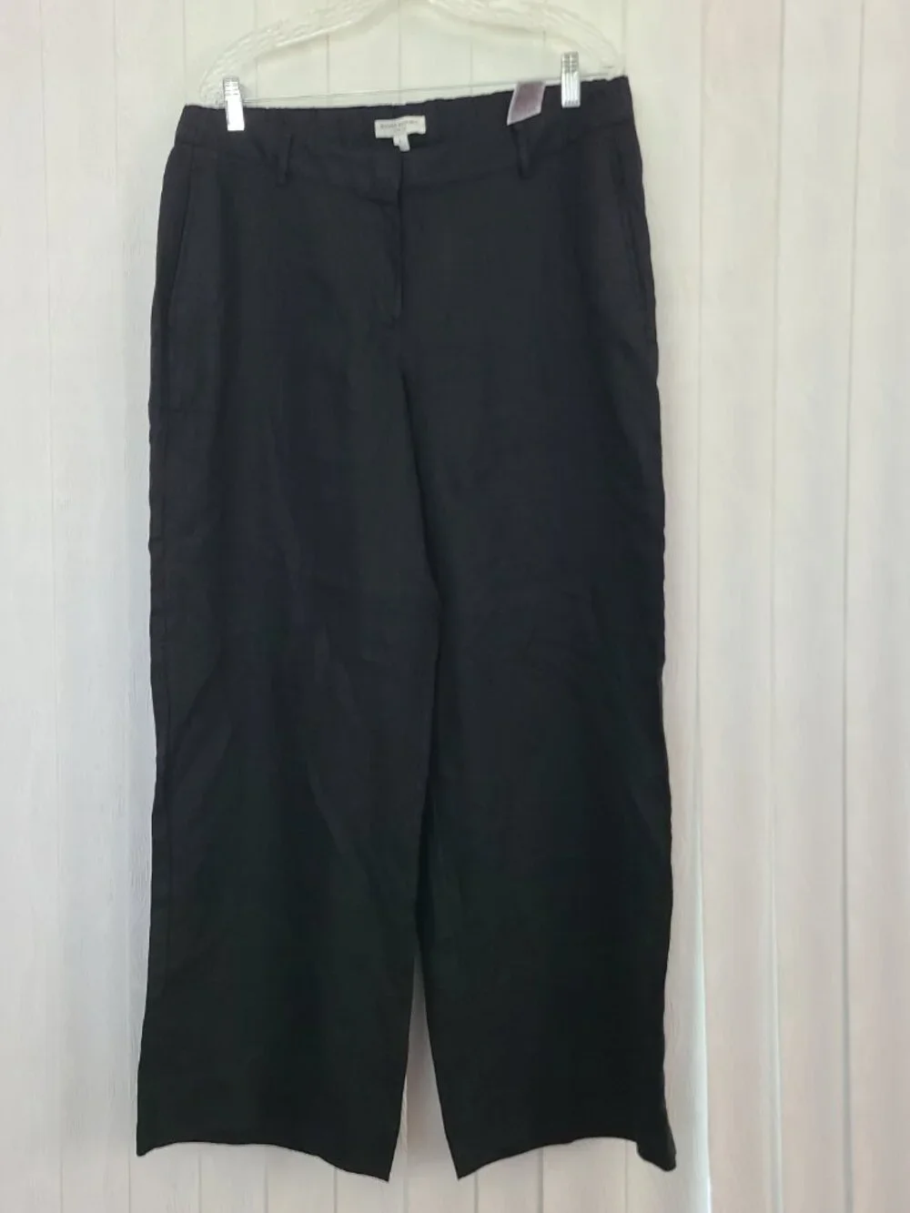 Banana Republic Sz L Black European Flax Linen Wide Leg Casual Office Work Pant